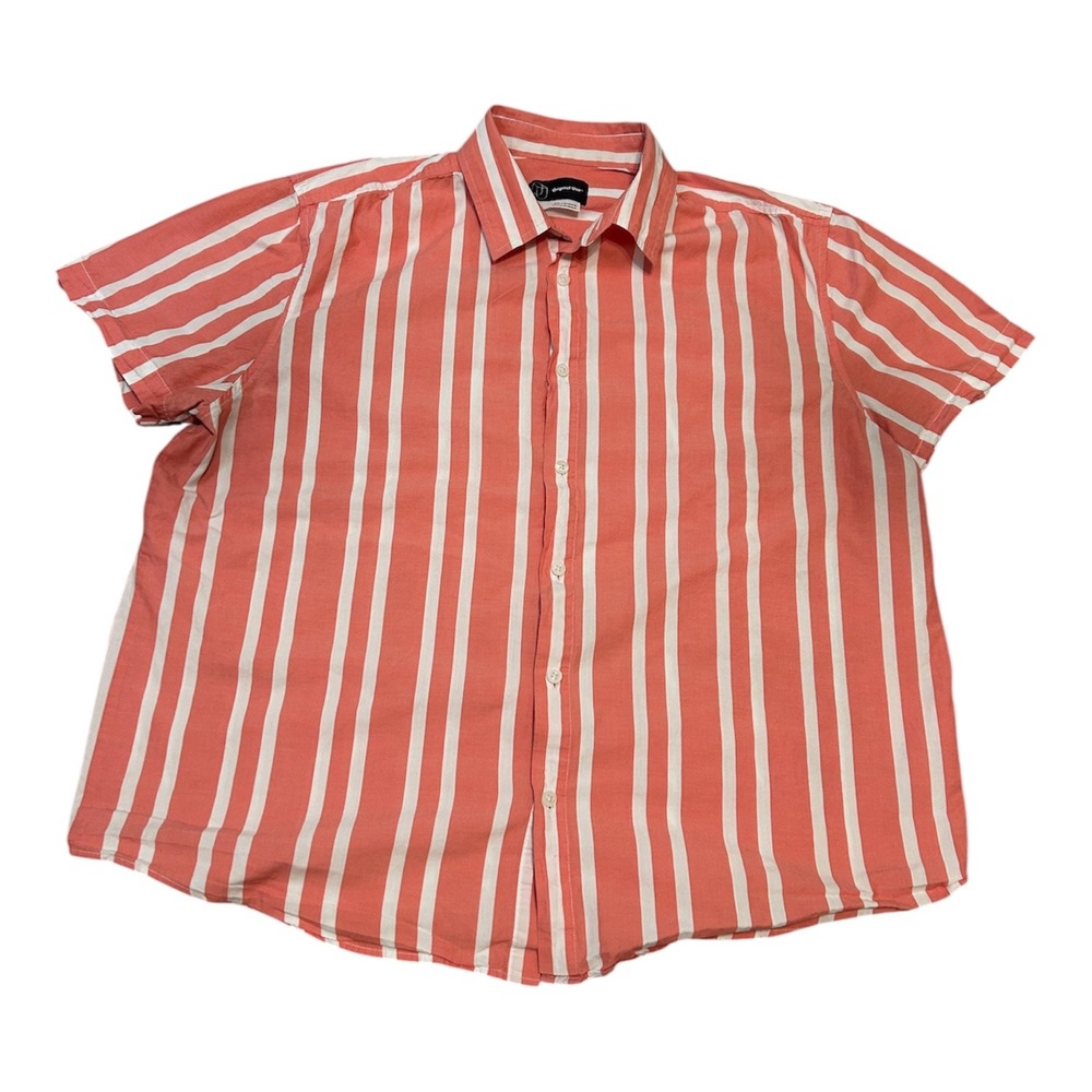 Original Use Men's XL coral peach stripe short sleeve button up beach colorful